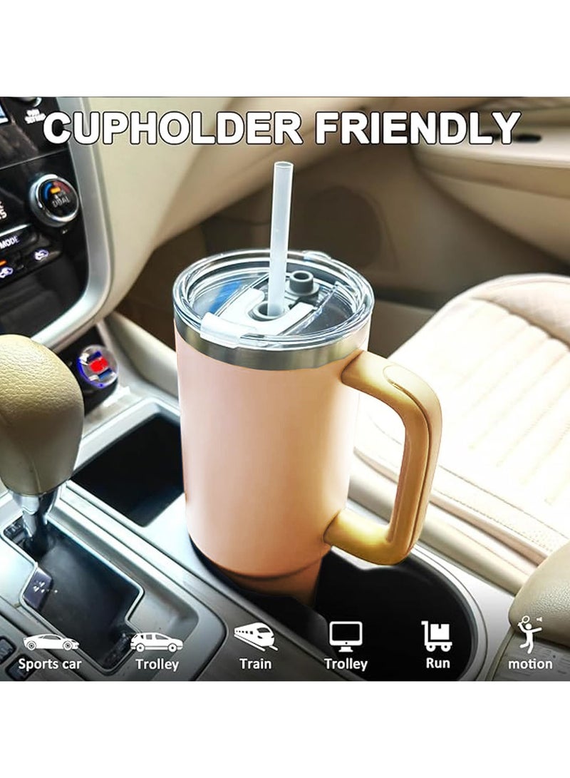 VUCATIN ترمس 40 أونصة بمقبض وغطاء وقش، ترمس من الفولاذ المقاوم للصدأ، كوب قهوة للسفر مانع للتسرب - Image 4