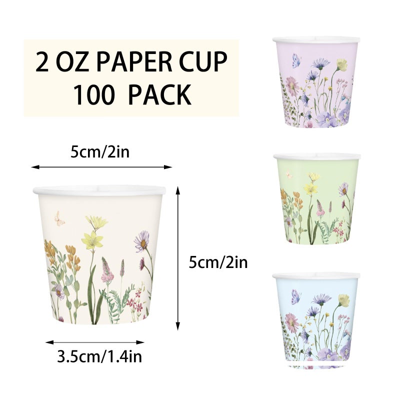 RUSPEPA 2 oz أكواب الحمام، أكواب ورقية قابلة للتصرف - مجموعة من 100 قطعة بتصميم زهور برية مطبوعة - أكواب ورقية صغيرة لغسول الفم للاستخدام المنزلي، الحمام، النزهات، الحفلات، والفعاليات - Image 2