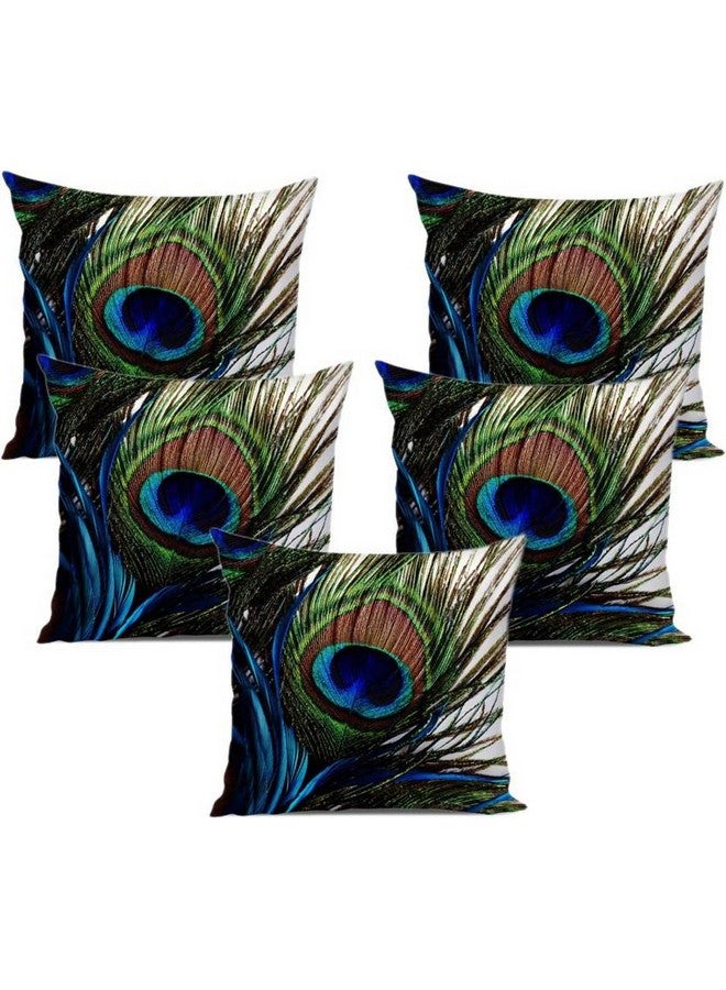 CIDIZY CIDIZY Velvet Peacock Feather Cushion Covers, 16 x 16 Inch, Multicolour, Set of 5 - Image 1