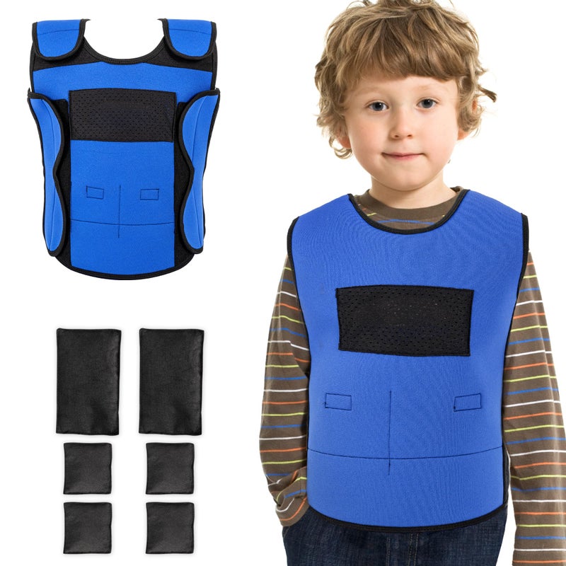 OUTREE Weighted Vest for Kids with Sensory Needs Medium Ages 57 Compression Vest for Kids with ADHD and Autism Kids Weighted Vest Including 6 Removable Weights Breathable Mesh Design Blue