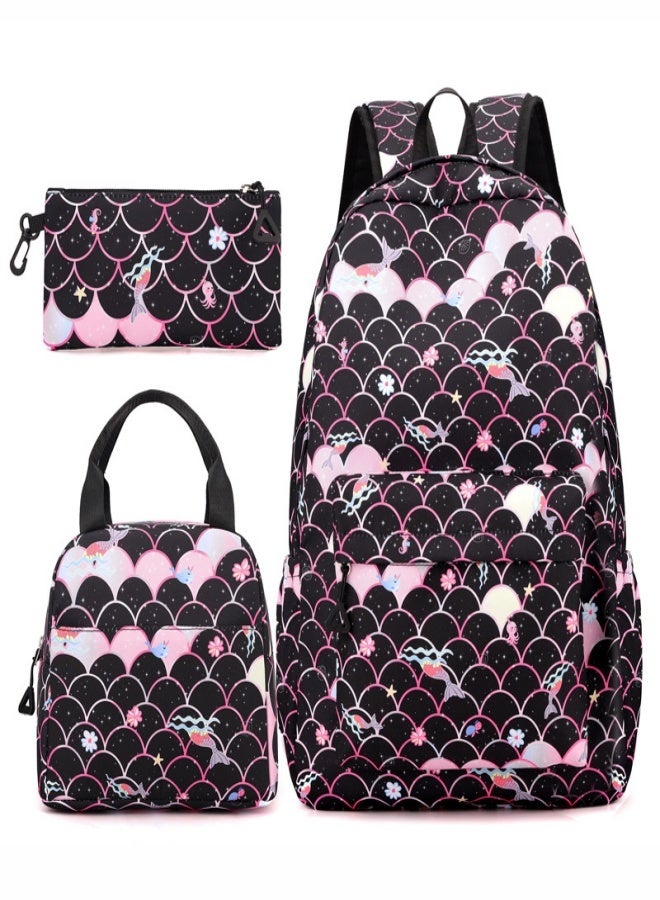 SUCITY 3PCS School Bag Set Backpack with Pencil Case and Lunch Bag Student Backpack School Bag for Kids Large Capacity Children's Backpack Sets - Image 1