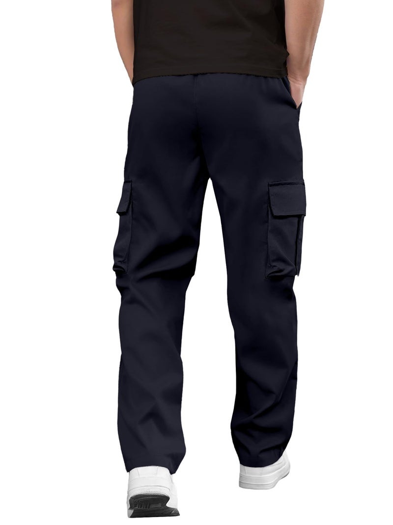 PLEPAN Men's Casual Cargo Pants Drawstring Hiking Pants Workout Tactical Joggers Sweatpants for Men Blue 3X-Large - Image 3