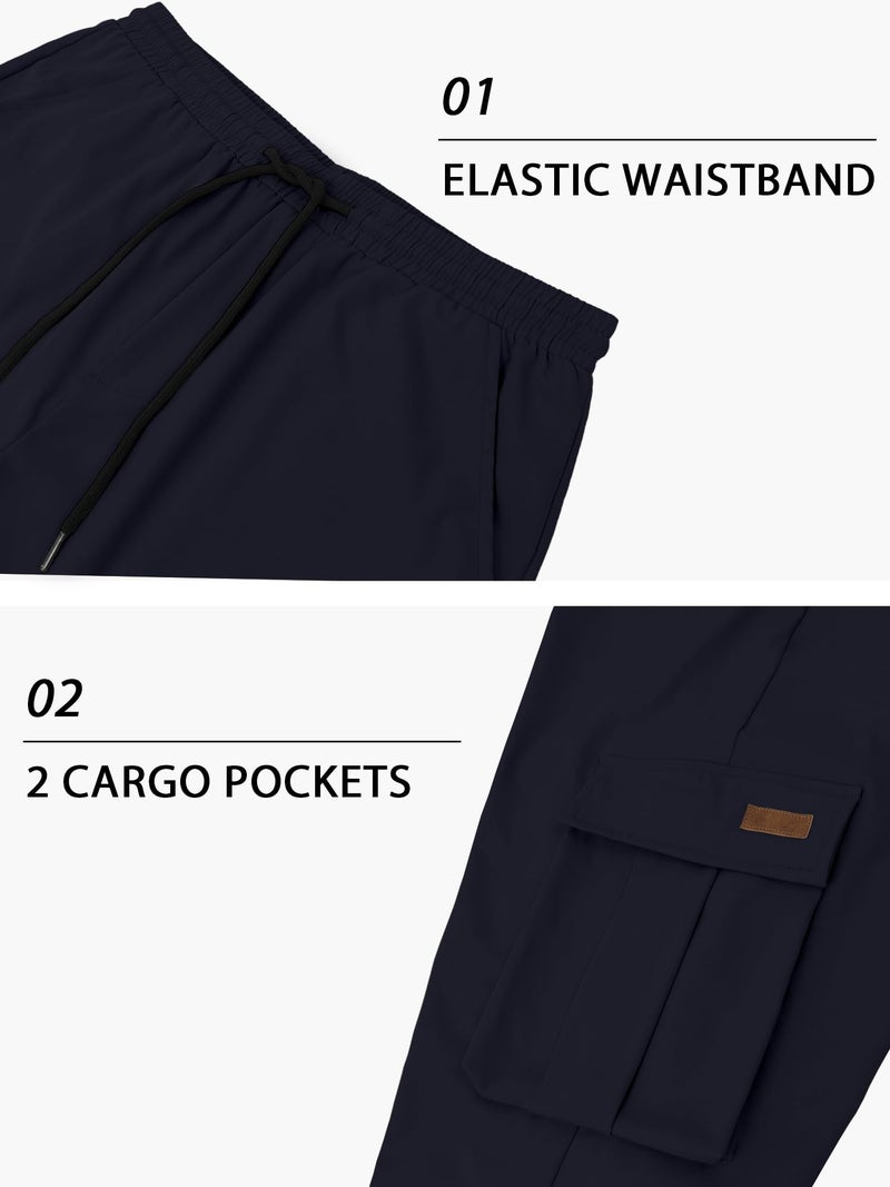 PLEPAN Men's Casual Cargo Pants Drawstring Hiking Pants Workout Tactical Joggers Sweatpants for Men Blue 3X-Large - Image 5
