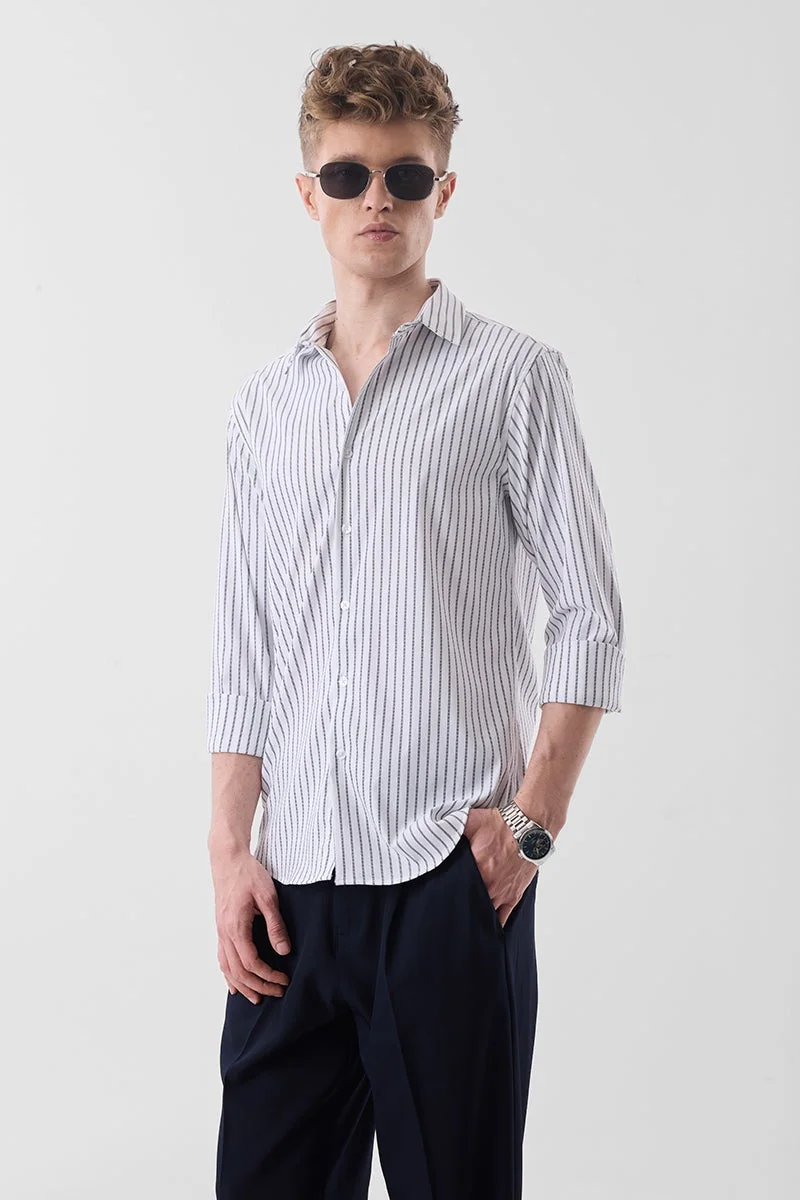 سنيتش White Striped Long Sleeve Slim Fit Luxe Shirt