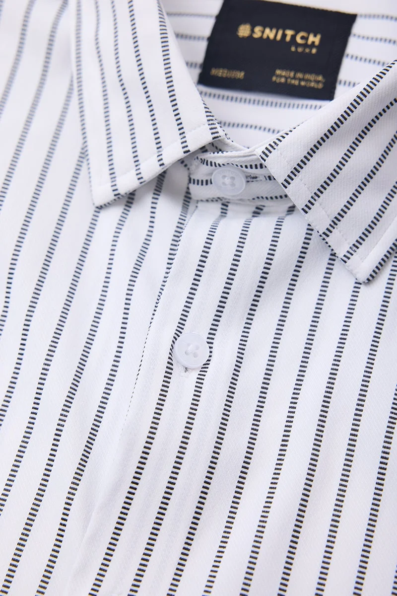 سنيتش White Striped Long Sleeve Slim Fit Luxe Shirt