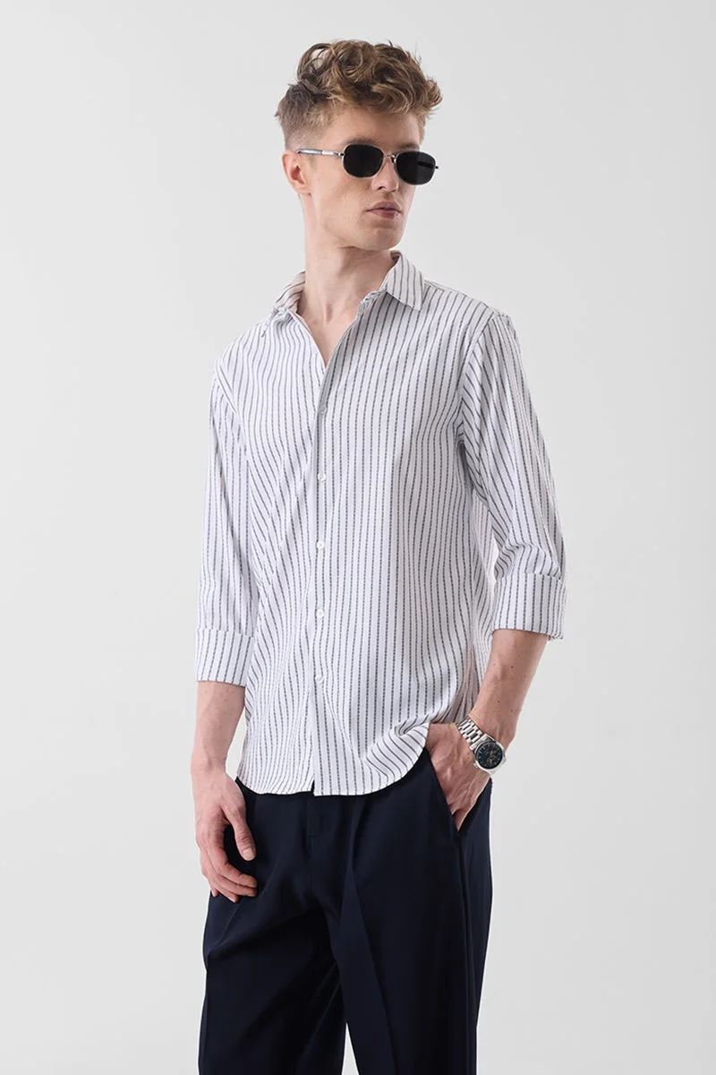 سنيتش White Striped Long Sleeve Slim Fit Luxe Shirt