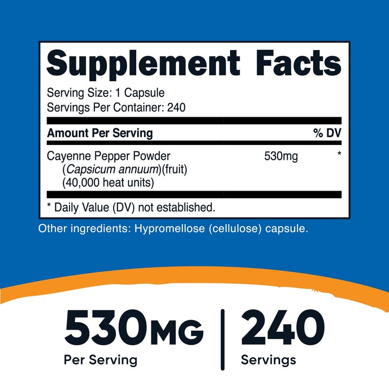 Nutricost Cayenne Pepper 530mg, 240 Capsules - 40,000 Heat Units, Gluten Free, Non-GMO - Image 2