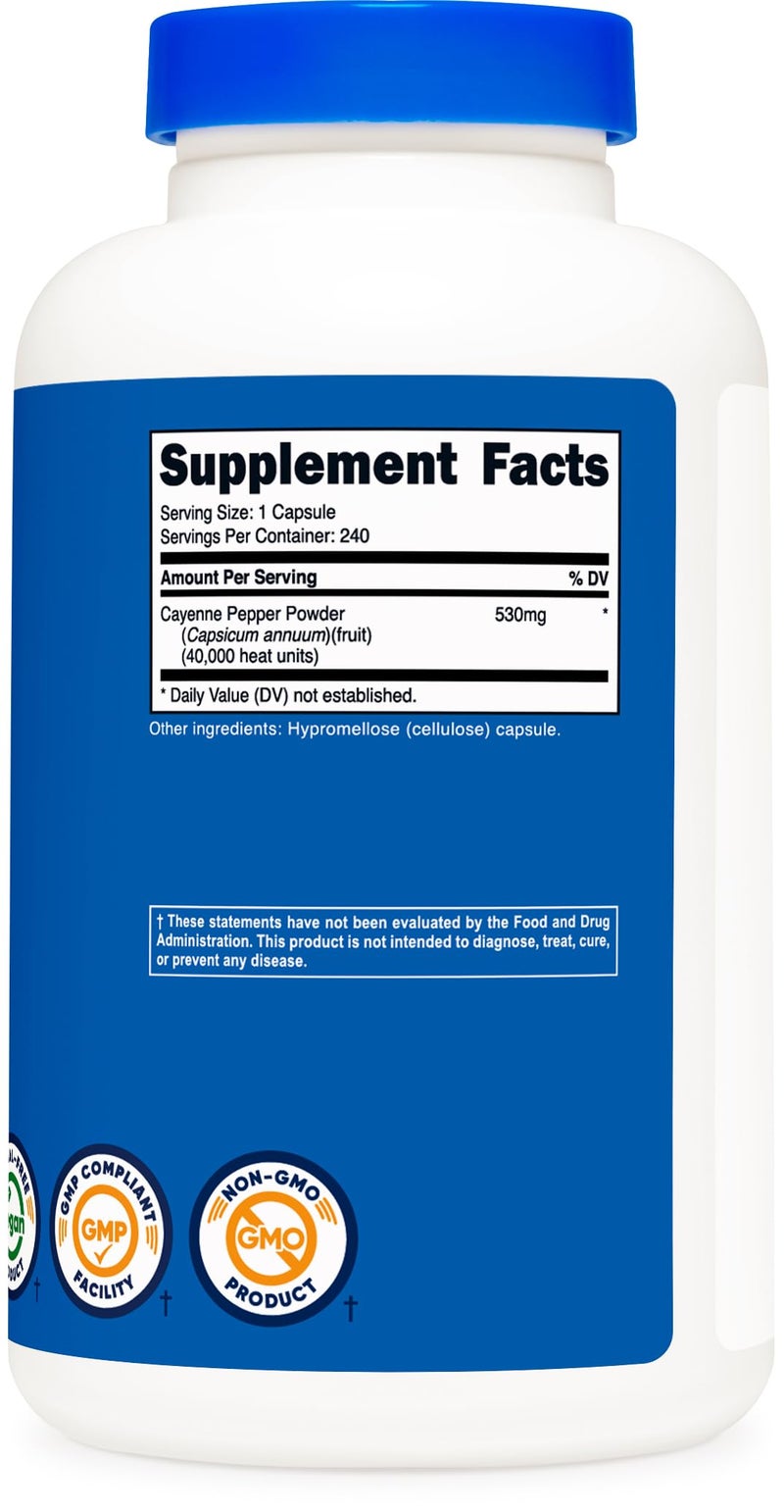Nutricost Cayenne Pepper 530mg, 240 Capsules - 40,000 Heat Units, Gluten Free, Non-GMO - Image 5