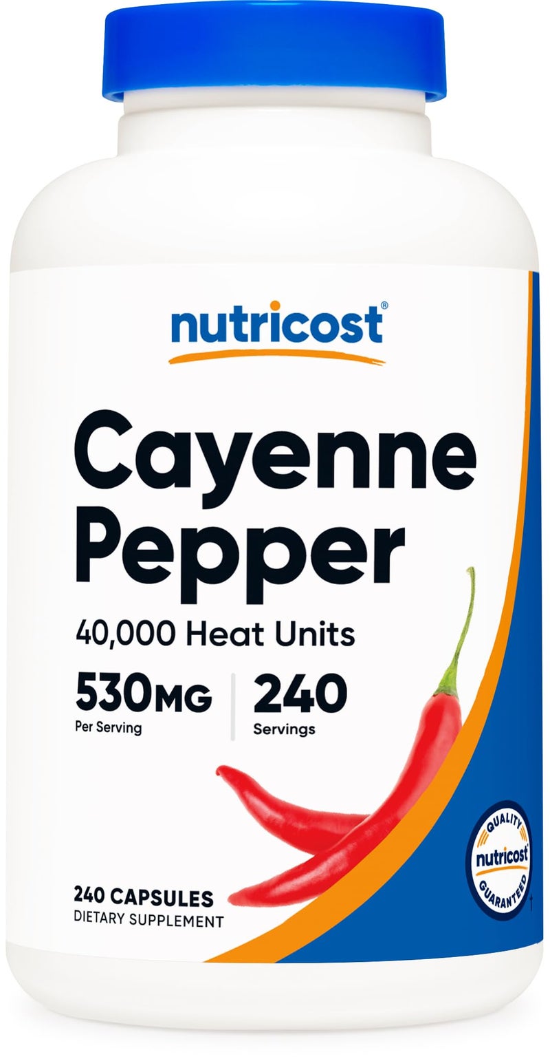 Nutricost Cayenne Pepper 530mg, 240 Capsules - 40,000 Heat Units, Gluten Free, Non-GMO - Image 1