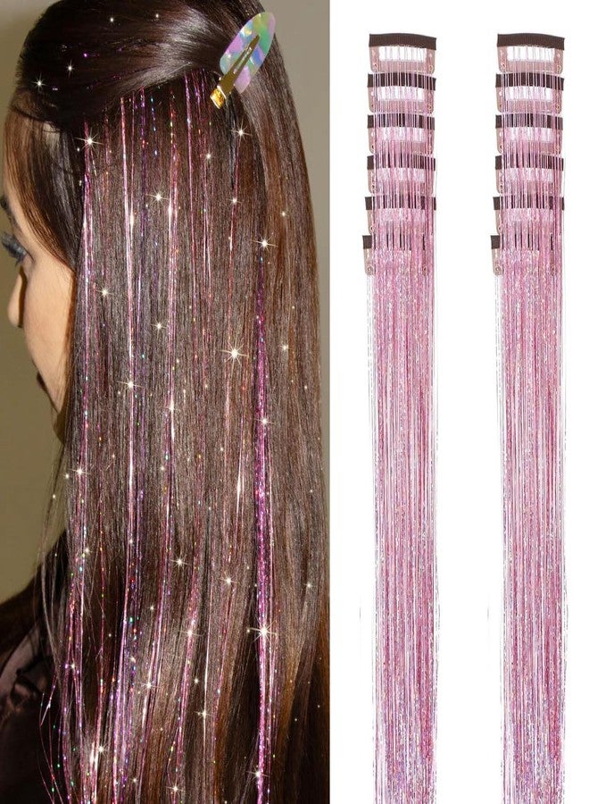 squishy 12PCS Tinsel Hair Extensions Glitter, Hair Tinsel, Pink Tinsels for Women with Shine for Festive and Daily| Clip-In Design - Image 1