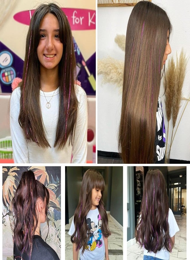 squishy 12PCS Tinsel Hair Extensions Glitter, Hair Tinsel, Pink Tinsels for Women with Shine for Festive and Daily| Clip-In Design - Image 3
