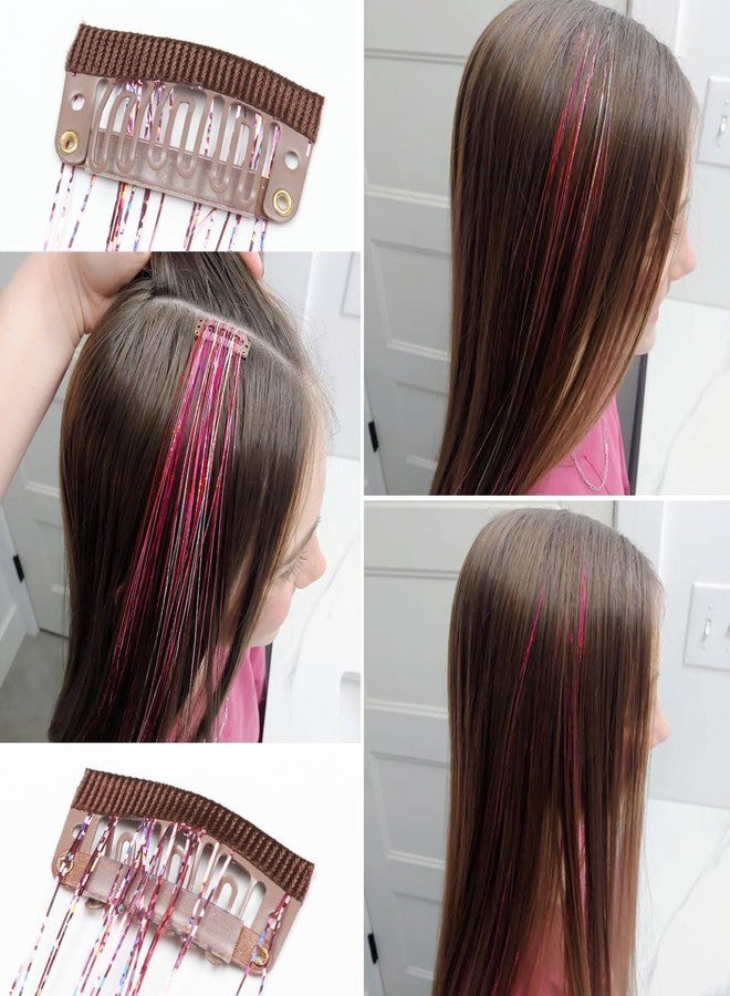squishy 12PCS Tinsel Hair Extensions Glitter, Hair Tinsel, Pink Tinsels for Women with Shine for Festive and Daily| Clip-In Design - Image 2