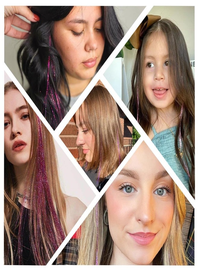 squishy 12PCS Tinsel Hair Extensions Glitter, Hair Tinsel, Pink Tinsels for Women with Shine for Festive and Daily| Clip-In Design - Image 4