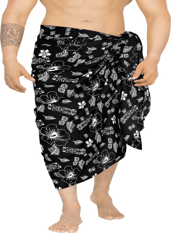 LA LEELA Men's Sarong Swim Bath Trunk Aloha Wraps One Size Black - Image 1