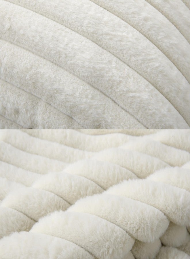 WHATWEARS Decorative Throw Pillow with Inserts, Set of 2 Soft Faux Fur Throw Pillows, Square Boho Striped Pillow for Couch, Bed, Sofa Decor(Beige, 18" x 18") - Image 5