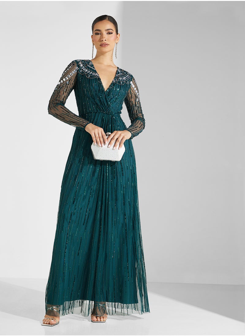 Amelia Rose Embellished V-Neck Dress  - Image 1