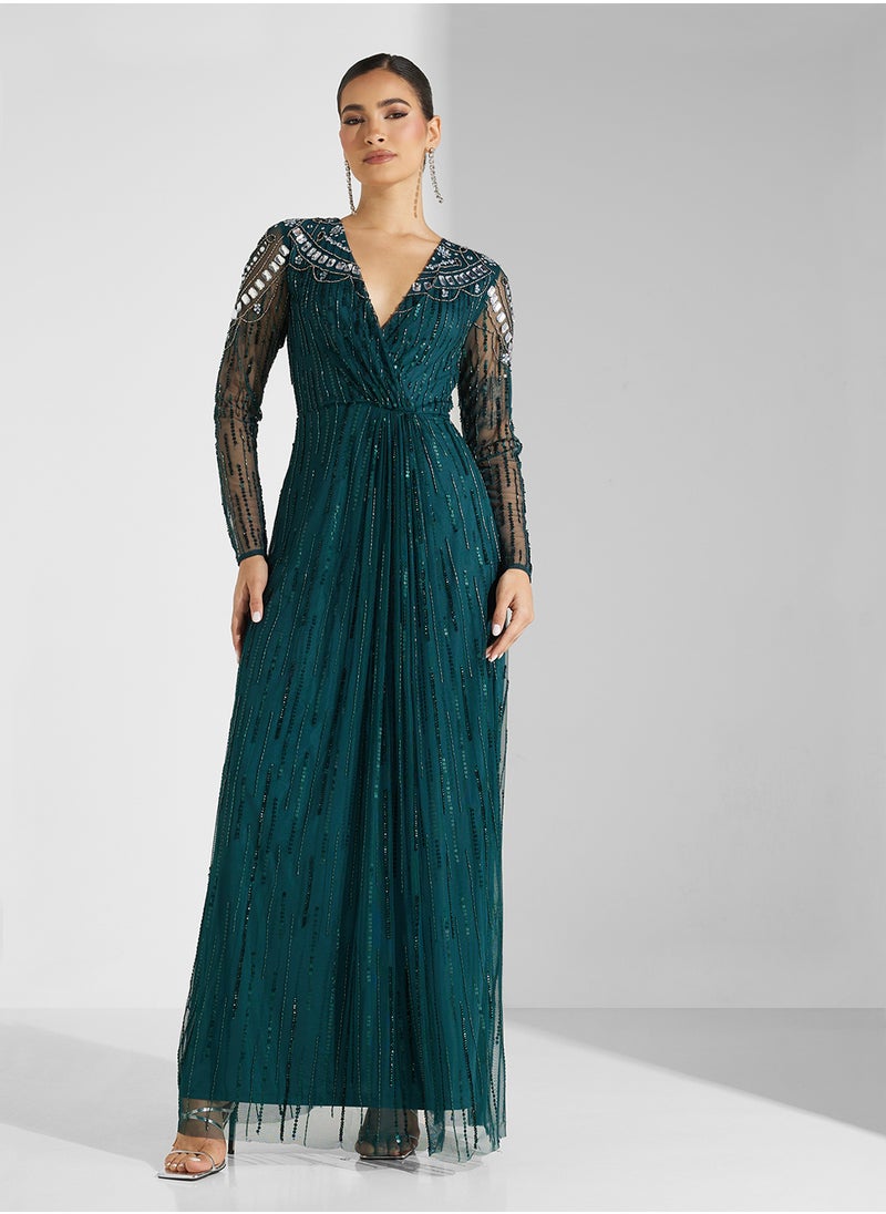 Amelia Rose Embellished V-Neck Dress  - Image 4