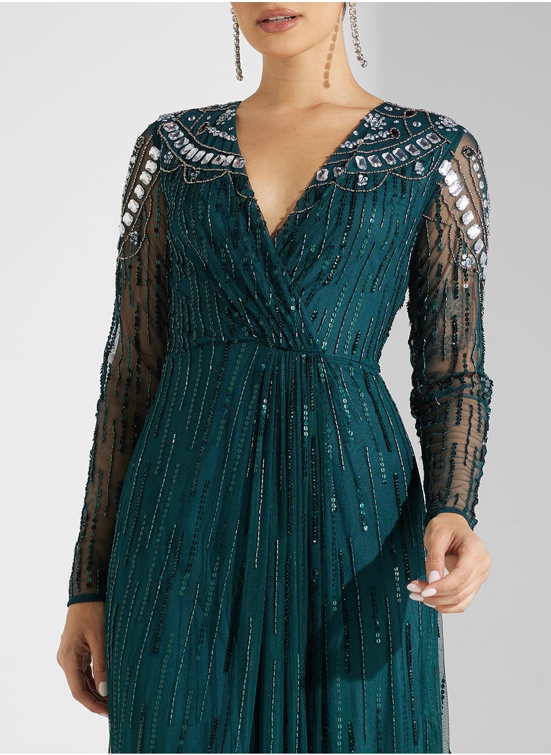 Amelia Rose Embellished V-Neck Dress  - Image 3