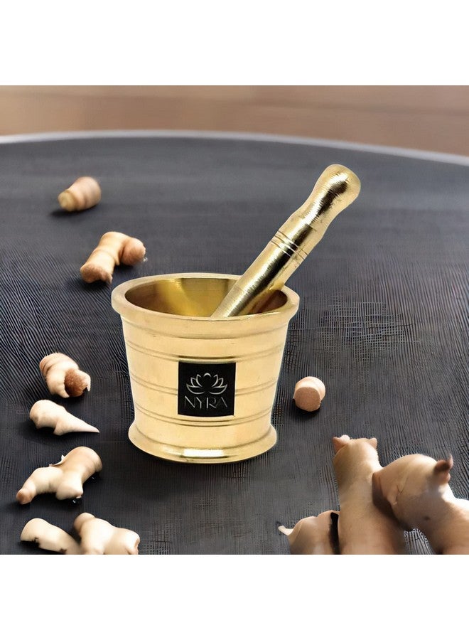Nyra® Pure Brass/Peetal Mortar Pestle Hand Smasher/Kitchen Khalbatta/Okhli Masher/Ohkli Musal/Imam Dasta/Hamam Dasta Kharal/Idi Kallu/Khal Musal/Spice Grinder (1260) - Image 2