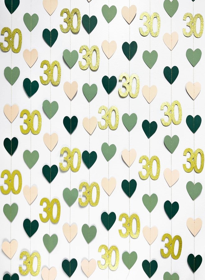 pinkblume Sage Green Gold 30th Birthday Decorations Sage Green Gold Heart Garland Streamer Banner Backdrop for Women Happy 30th Birthday Dirty Thirty Cheers to 30 Years Old Fabulous Anniversary Party Supplies - Image 3
