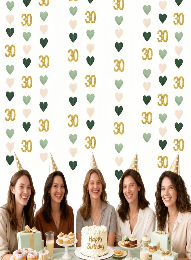 pinkblume Sage Green Gold 30th Birthday Decorations Sage Green Gold Heart Garland Streamer Banner Backdrop for Women Happy 30th Birthday Dirty Thirty Cheers to 30 Years Old Fabulous Anniversary Party Supplies - Image 5