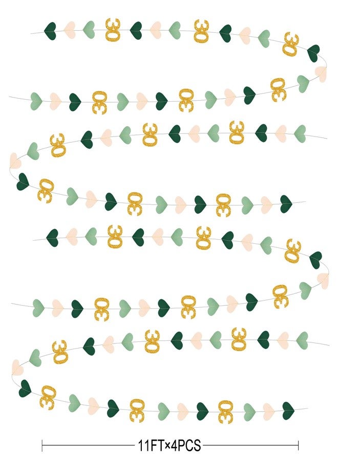 pinkblume Sage Green Gold 30th Birthday Decorations Sage Green Gold Heart Garland Streamer Banner Backdrop for Women Happy 30th Birthday Dirty Thirty Cheers to 30 Years Old Fabulous Anniversary Party Supplies - Image 2