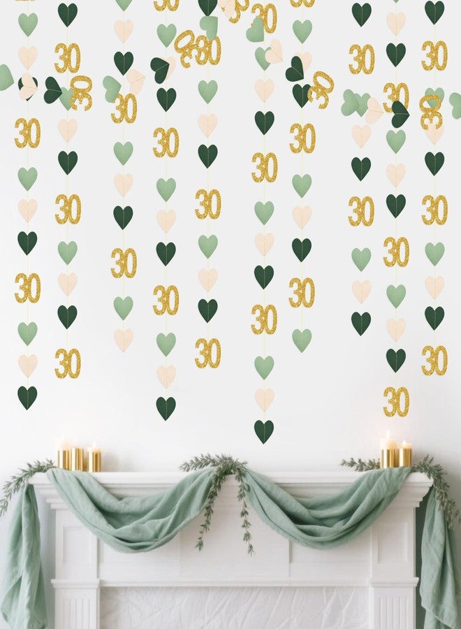 pinkblume Sage Green Gold 30th Birthday Decorations Sage Green Gold Heart Garland Streamer Banner Backdrop for Women Happy 30th Birthday Dirty Thirty Cheers to 30 Years Old Fabulous Anniversary Party Supplies - Image 4