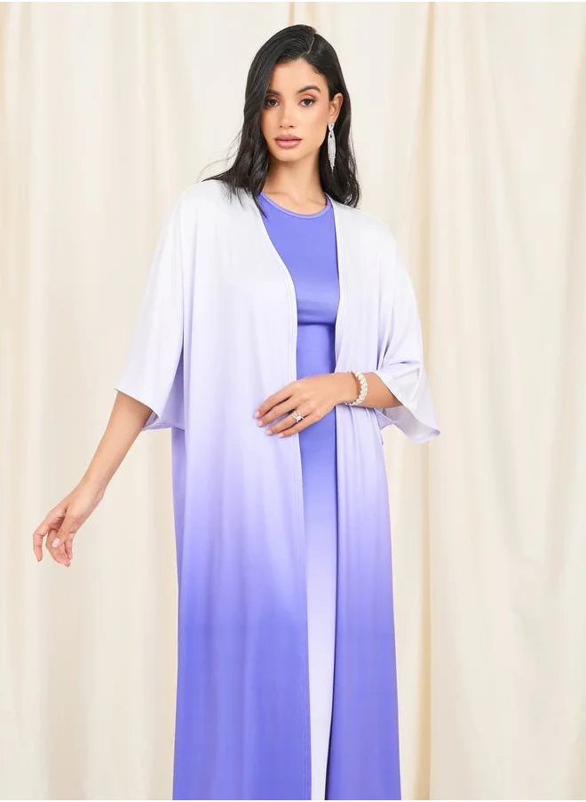 Styli Ombre Print Maxi Bodycon Dress and Abaya Set