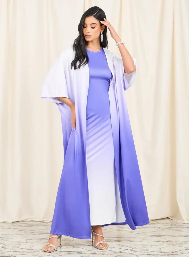 Styli Ombre Print Maxi Bodycon Dress and Abaya Set