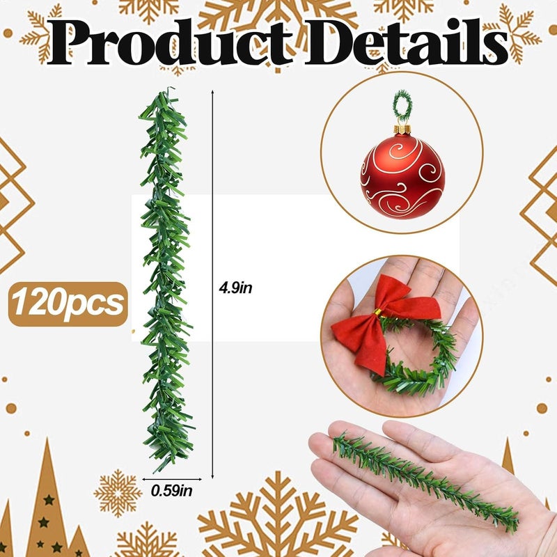 Jeyeou 120Pcs 4.7Inch Christmas Ornament Hooks Artificial Pine Needles Decorative Twist Ties Green Flexible Garland Hangers Ornament String For Christmas Tree Lights Holiday Party Decorations Dollhouse Craft - Image 2