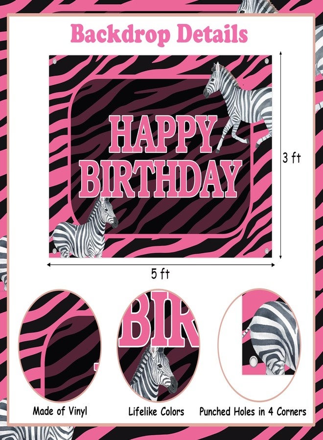 Balterever Zebra Birthday Decorations for Women Pink Zebra Happy Birthday Banner Backdrop Cake Topper Safari Jungle Theme Bday Party Supplies for Wildlife Animal Supplies - Image 5