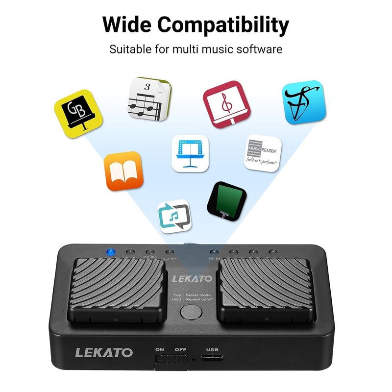 LEKATO Wireless Buletooth Page Turner Pedal, Wireless Foot Pedal Music Page Turner for Tablets, ipads, Phones Rechargeable Hands-Free Page Turner Pedal Portable - Image 4