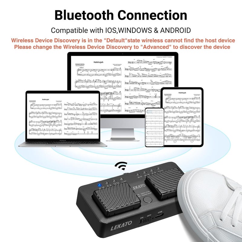 LEKATO Wireless Buletooth Page Turner Pedal, Wireless Foot Pedal Music Page Turner for Tablets, ipads, Phones Rechargeable Hands-Free Page Turner Pedal Portable - Image 3