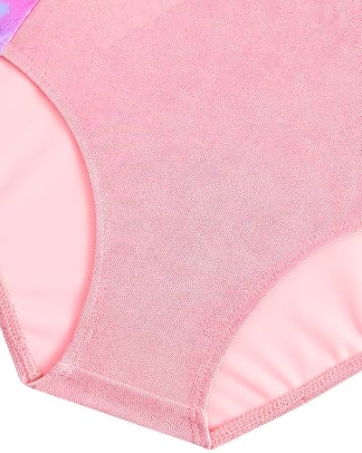 Gogokids Gymnastics Leotards for Girls Sparkly Rhinestone Dance Unitard with Shorts & Hair Scrunchie Activewear, A-pink, 8-9 years, 130 - Image 4