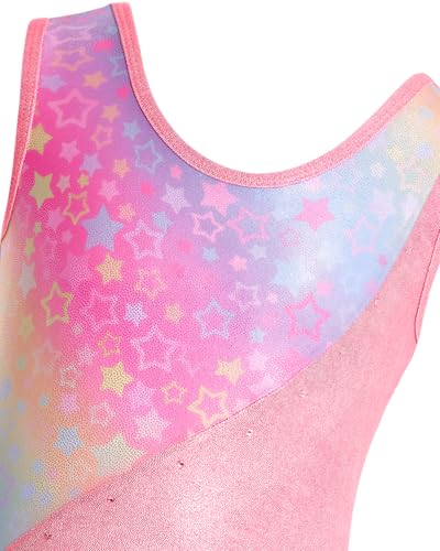 Gogokids Gymnastics Leotards for Girls Sparkly Rhinestone Dance Unitard with Shorts & Hair Scrunchie Activewear, A-pink, 8-9 years, 130 - Image 2
