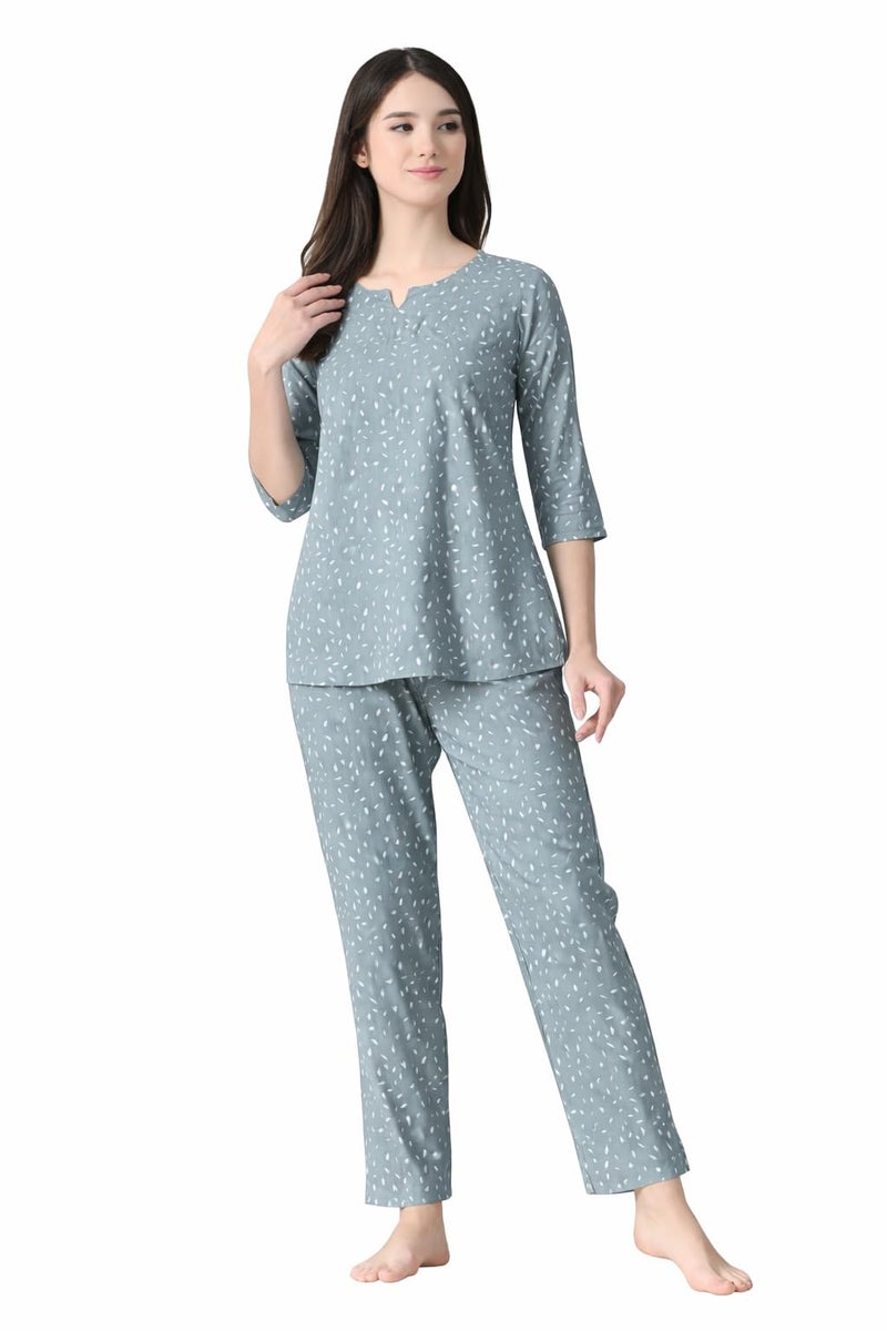 Ichaa Women's Printed Rayon Night Wear Top and Bottom Night Suit Set - Image 1