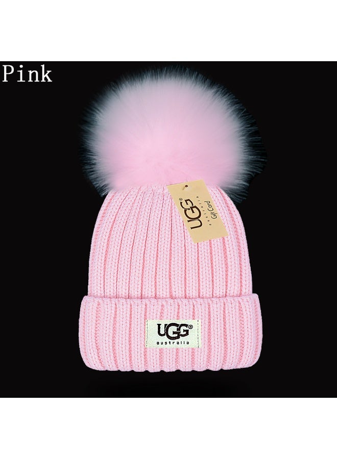 UGG Cute Pink Knit Pom-Pom Beanie - Plush Lined Winter Warm Hat 606Size