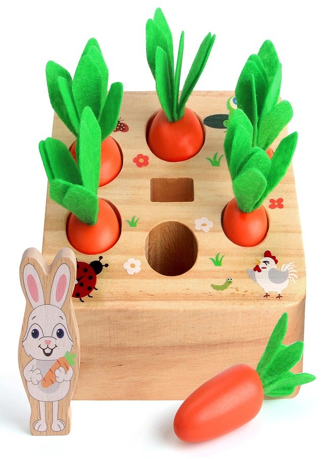 SKYFIELD Carrot Harvest Game Wooden Shape Sorting Puzzle for Baby Boys and Girls 1-3 Years, Montessori Gift Toy with 7 Sizes Carrots - Image 1