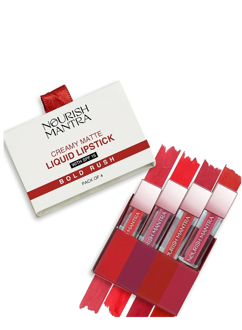نوريش مانترا أحمر شفاه سائل كريمي غير لامع من نوريش مانترا مع مجموعة من 4 أحمر شفاه صغير مقاوم للماء بعامل حماية من الشمس، 1.2 مل لكل قطعة - Image 1