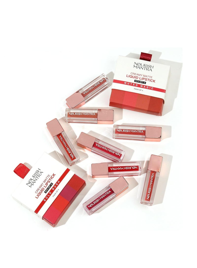 نوريش مانترا أحمر شفاه سائل كريمي غير لامع من نوريش مانترا مع مجموعة من 4 أحمر شفاه صغير مقاوم للماء بعامل حماية من الشمس، 1.2 مل لكل قطعة - Image 3