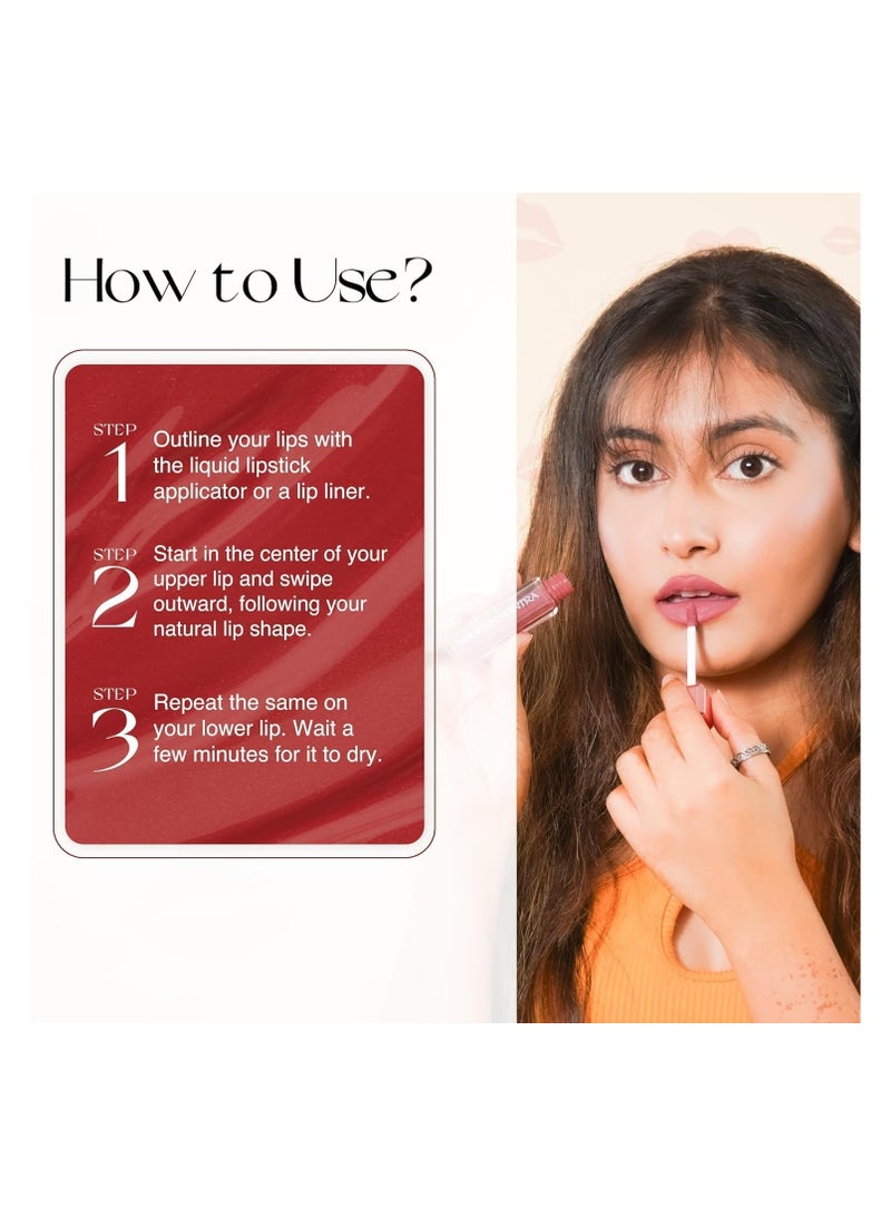 نوريش مانترا أحمر شفاه سائل كريمي غير لامع من نوريش مانترا مع مجموعة من 4 أحمر شفاه صغير مقاوم للماء بعامل حماية من الشمس، 1.2 مل لكل قطعة - Image 5