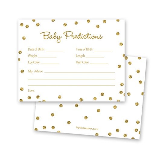 MyExpression.com 48 Cnt Gold Glitter Graphic Dots Baby Prediction Cards - White - Image 1