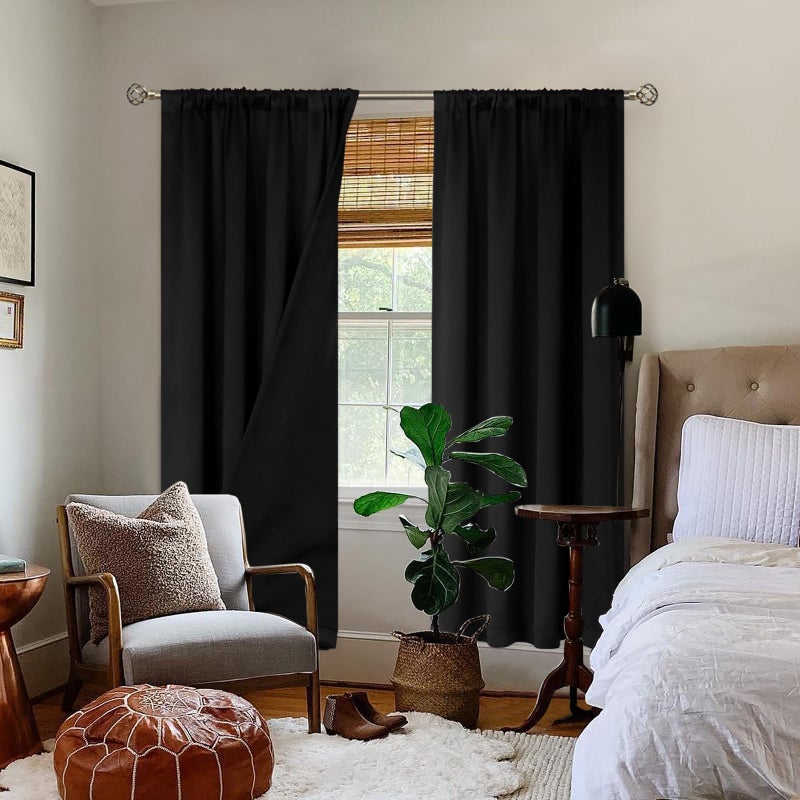BGment Bgress الحرارية المعزولة بنسبة 100 ٪ الستائر اللفاتية لغرفة النوم مع بطانة سوداء طبقة مزدوجة غرفة كاملة الاكتلا - Image 2