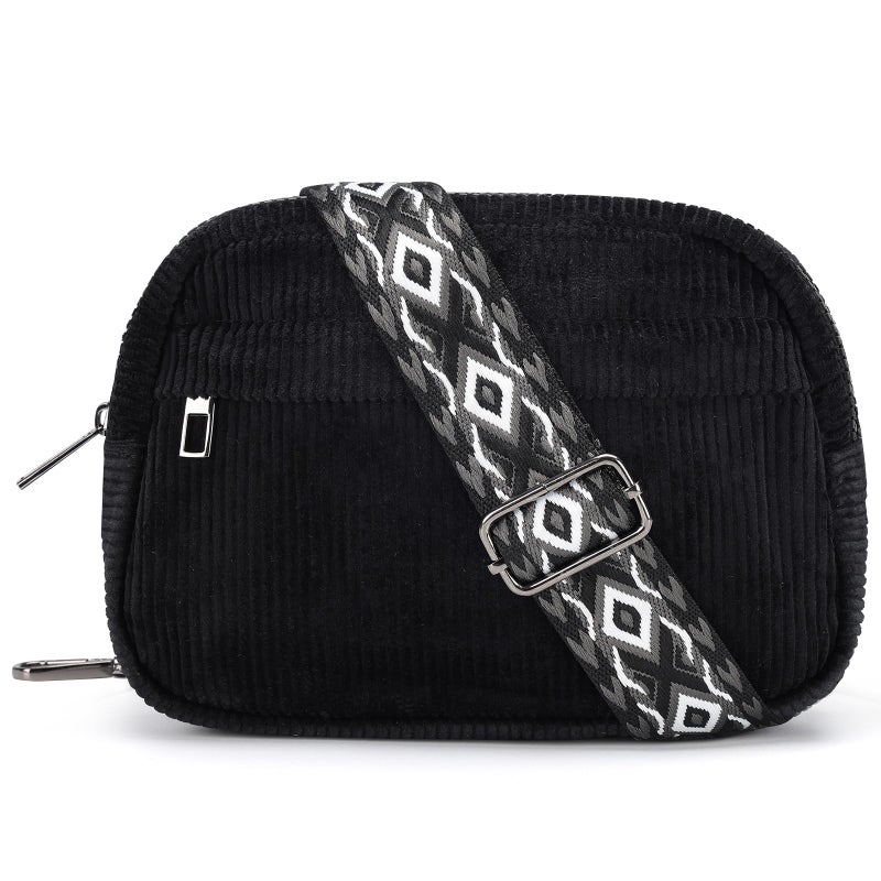 MAXTOP Small Crossbody Bags for Women with Detachable Strap Fanny Packs for Women Sling Corduroy Cross Body Purse for Travel Essentials Black - Image 1