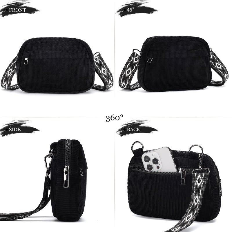 MAXTOP Small Crossbody Bags for Women with Detachable Strap Fanny Packs for Women Sling Corduroy Cross Body Purse for Travel Essentials Black - Image 5