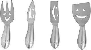 NEWLINE NY NEWLINE NY NewlineNY Stainless Steel 4 Pieces Smiling Faces Cheese Knife Set: Hard and Soft Cheese Knives, Serving Fork  - Image 1