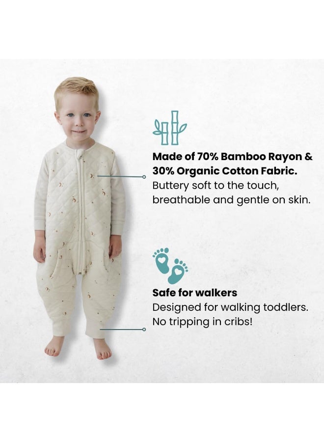 Tealbee Dreamsuit Toddler Sleep Sack with Feet - Walker Sleep Bag with Legs, Rayon made from Bamboo, All Season 1.2 TOG, 2-Way Zipper, 2T-3T - Moons&Stars - Image 2