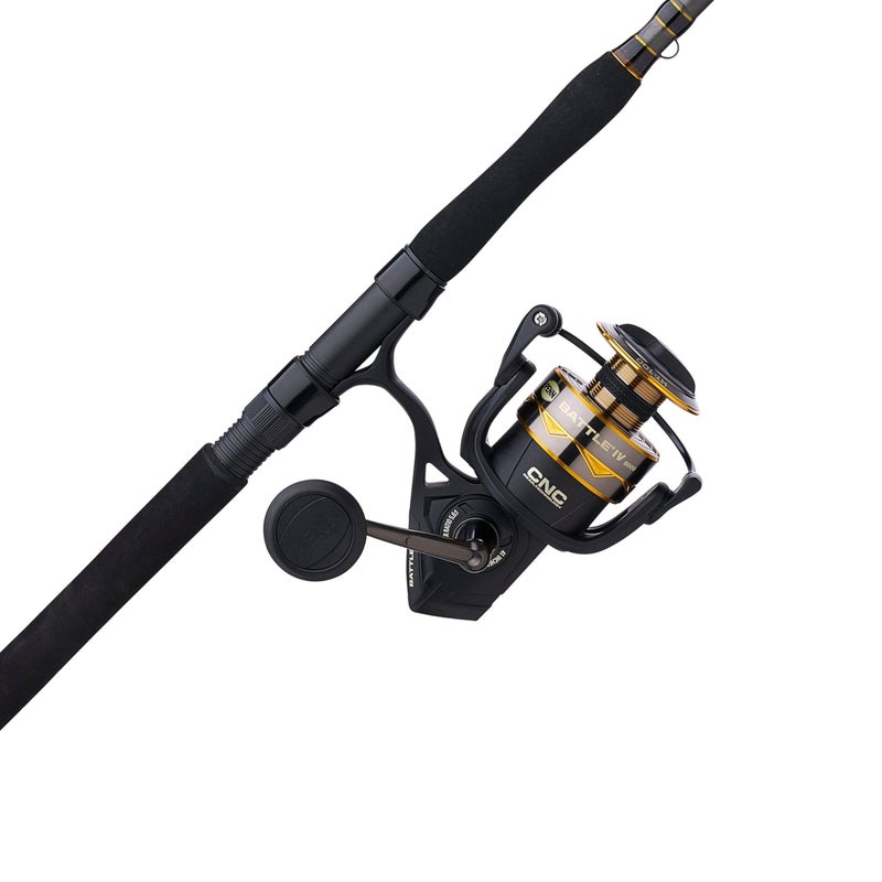 PENN 7 Battle IV Travel Spinning Reel and Fishing Rod Combo Kit 6000 Reel CNC Gear Technology Full Metal Body and Sideplate HT100 Drag System Includes Soft Travel Case and Spare Spool