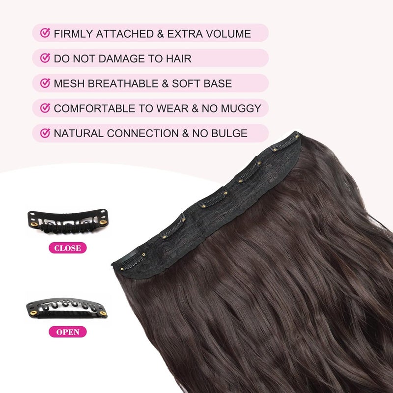 REECHO 16" 1-Pack 3/4 Full Head Curly Wavy Clips in on Synthetic Hair Extensions HE008 Hairpieces for Women 5 Clips 3.9 Oz per Piece - Dark Brown - Image 3
