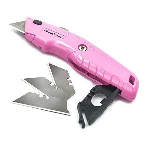 Pink Power Box Cutter Retractable, Pink Utility Knife for Carpet, Cute Box Cutter Knife Heavy Duty with 3 Blades and Storage Compartment - Opener Pocket Utility Tools for Women (1) - Image 1